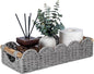 CubesLand Bathroom Basket Organizer w/Cut Out Handle, Back of Toilet Paper Storage Baskets Tray for Bathroom Countertop Decorative, Scalloped Wicker Basket Also for Home Decor, Living Room, Grey