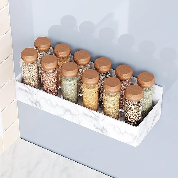 Mystozer Magnetic Spice Rack for Refrigerator, Kitchen Organizer and Storage Shelf, Marble(4 Pack)