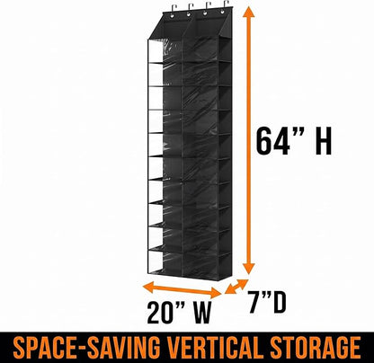 Shoe Rack 1-Pack, over-the-Door Organizer with 10 Tiers, 20 Deep Mesh Pockets, Side-Open Storage, 4 Metal Hooks, Space-Saving Hanging Shoe Organizer for Closet or Kitchen