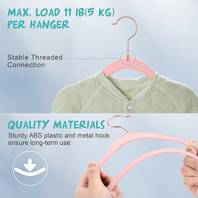 50 Pack Velvet Baby Hangers Non-Slip Clothes Hangers with Swivel Hooks, Space Saving Infant Toddler Closet Organizers, Ultra Thin Durable Child Hangers for Nursery, Kids, Children Wardrobe (11.8inch)