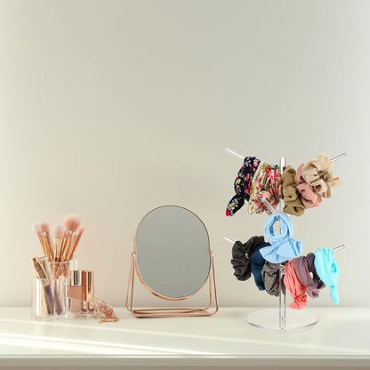 Acrylic Scrunchie Organizer Stand With Angled Branches - Hair Tie, Accessories, Jewelry, Bracelet, Earrings Storage Holder - Y2k Room Decor for Girls and Teens (Clear)