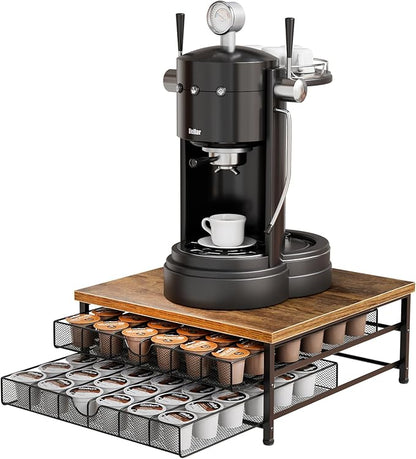 Coffee Pod Holder for K Cup Holder Drawer, 72 Capacity Coffee Pod Organizer K Cup Storage 2 Tier Pods Drawer Organizer Sliding Baskets for Coffee Station Counter, Black