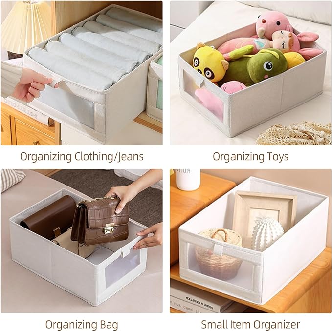 Linen Closet Organizers And Storage, 6 Pack Closet Storage Bins Linen Closet Baskets for Closet Organization Foldable Closet Organizer Bins with Clear Window For Organizing Clothing, Jeans, Shelves