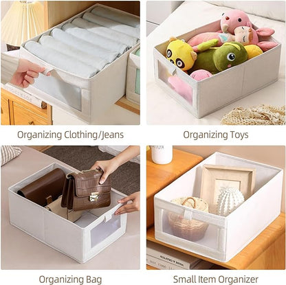 Linen Closet Organizers And Storage, 6 Pack Closet Storage Bins Linen Closet Baskets for Closet Organization Foldable Closet Organizer Bins with Clear Window For Organizing Clothing, Jeans, Shelves