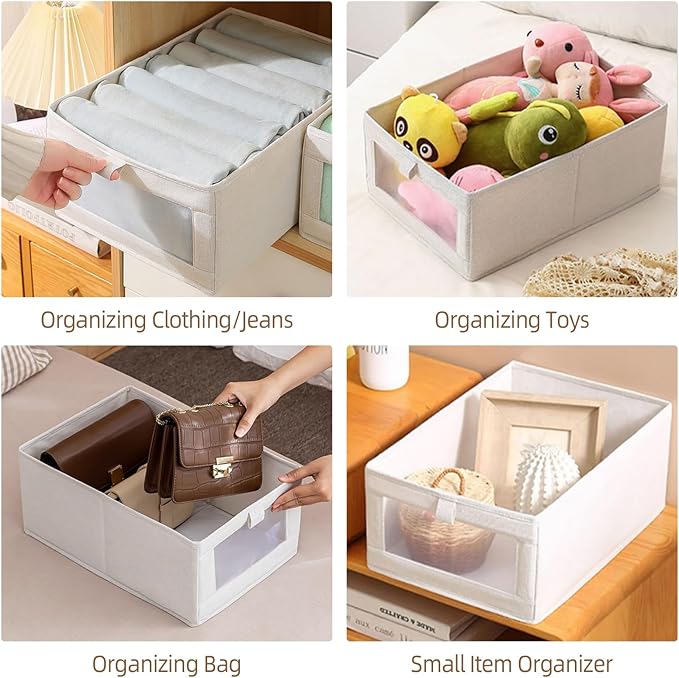 Linen Closet Organizers And Storage, 8 Pack Closet Storage Bins Linen Closet Baskets for Closet Organization Foldable Closet Organizer Bins with Clear Window For Organizing Clothing, Jeans, Shelves