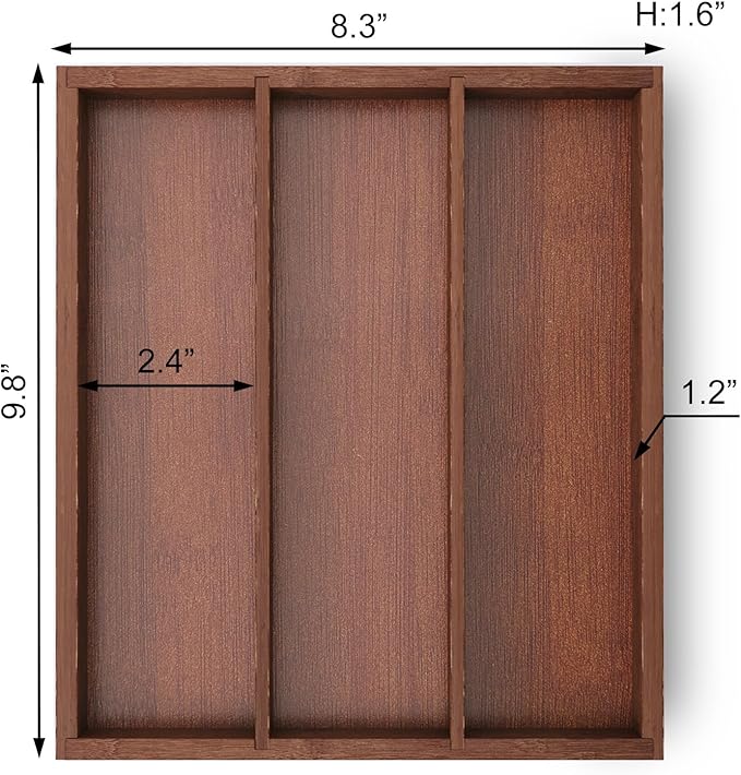 Fibogollo Silverware Organizer Bamboo Kitchen Drawer Organizer, Flatware Organizer Tray for Kitchen, Flatware, Utensils（Brown）