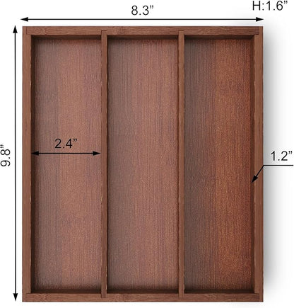 Fibogollo Silverware Organizer Bamboo Kitchen Drawer Organizer, Flatware Organizer Tray for Kitchen, Flatware, Utensils（Brown）