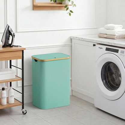 Lifewit 80L Laundry Basket with Lid, Clothes Hampers for Laundry with Bamboo Handles and 1 Removable Bag, Large Foldable Laundry Hamper for Bedroom, Bathroom, Dorm, Laundry Room, Sage Green