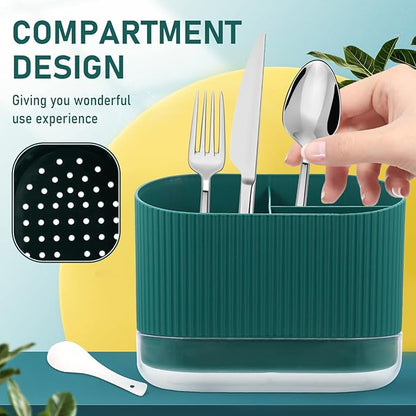 Silverware Organizer Plastic Utensil Holder Caddy with Drainage Chopstick Cage 3-Compartment Flatware Drainer Basket for Kitchen Sink and Countertop