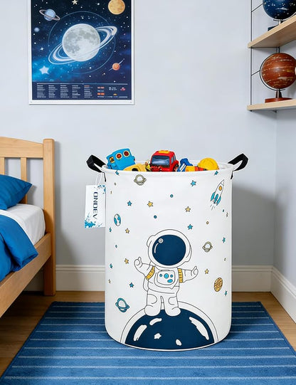 Round Space Astronaut Laundry Basket, Collapsible Laundry Hamper for Boys, Cute Galaxy Storage Bin, Waterproof Toy Storage for Kids Room, Nursery, Playroom, Boys Birthday Gift(Star astronaut)