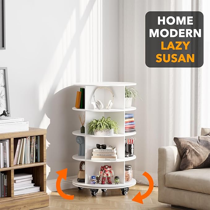 SpaceAid Spinning Shoe Rack with Wheels, 4 Tier Rotating Organizer Shoe Tower Lazy Susan with Thick Bottom, 360 Display Revolving Storage Shelf, Round Circular Rotate Organization, White