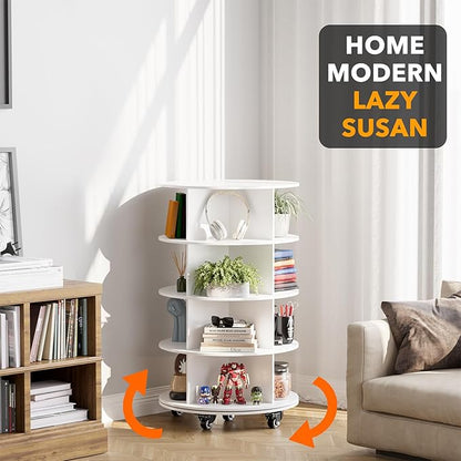 SpaceAid Spinning Shoe Rack with Wheels, 4 Tier Rotating Organizer Shoe Tower Lazy Susan with Thick Bottom, 360 Display Revolving Storage Shelf, Round Circular Rotate Organization, White
