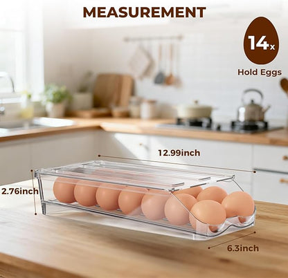 Egg Holder for Fridge,Automatic Rolling Egg Container for Refrigerator,Clear Stackable Egg Organizer with Removable Lid for Fridge Organizers and Storage,1 pack