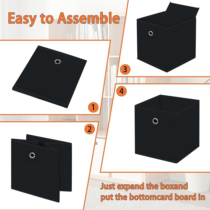 Foldable Storage Cubes Bins ,11 Inch Cloth Storage Cube Fabric Storage Box Cubes Organizer Baskets with Handles for Home Organizer Set of 8 (Black)
