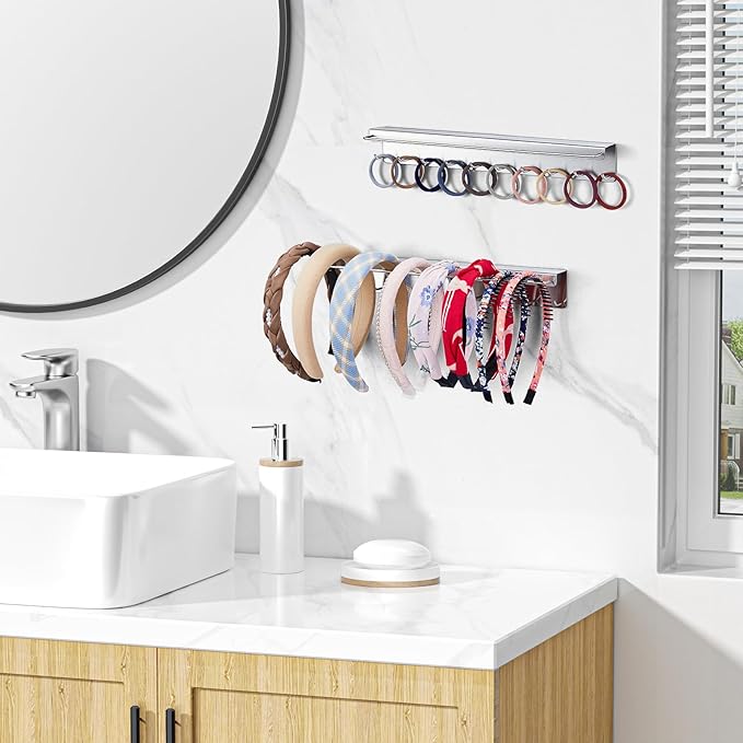 2PCS Necklace Holder Wall Mount, Sunglasses Organizer Wall Display with 20 Jewelry Hooks for Earring Bracelet Glasses, Hanging Jewelry Organizer, Sunglass Holder, Necklaces Hanger, Silver