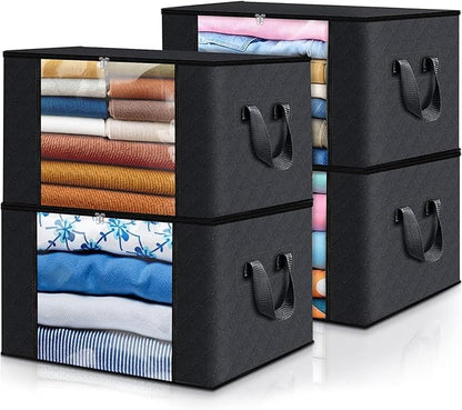Fab totes Storage Bags,Clothes Blanket Storage Bins Foldable Closet Organizers with Reinforced Handle for Home Dorm Storage and Organization,Fabric Bags for Organizing Sheets,Clothing (Black,4 Pack)