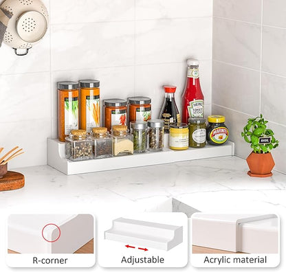 Sezanrpt Expandable Spice Rack Cabinet Organizer 2 Tier, White Kitchen Counter Display Shelf, Seasoning Organizer for Cabinet, Moisture Resistant