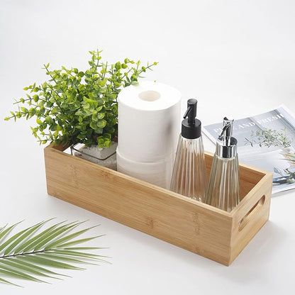 Toilet Tank Paper Basket for Back of Tank Top, Bamboo Bathroom Storage for Organizing (15 x 6 x 4 inch)