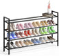Bumusty 4-Tier Long Expandable Shoe Rack for Closet, 18"-44" Adjustable Shoe Rack for Entryway, 20-24 Pairs Large Shoe Organizer Shelf Storage, Sturdy Metal, Black