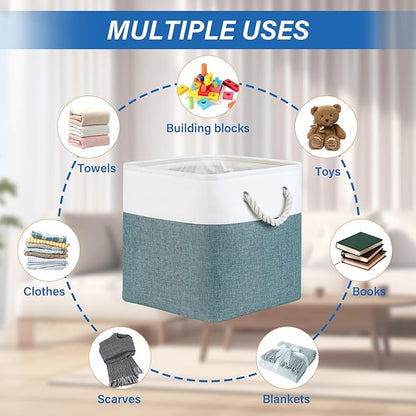 Temary 12 Inch Cube Storage Baskets 4 Pack Fabric Storage Bin for Organizing, Shelf Baskets for Home Office Closet, Collapsible Cube Storage Bins (White&Dark Green)