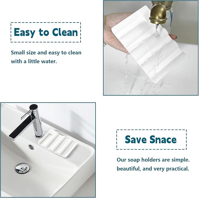 Silicone Soap Dish,Self Draining Soap Holder Perfect for Shower,Bathroom Sink,Kitchen Sink & Travel,Non-Slip Bar Soap Holder Extend Soap Life,Keep Soap Bars Dry & Easy Cleaning White-3Pcs