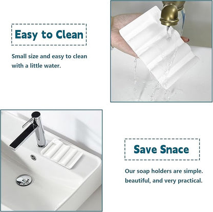 Silicone Soap Dish,Self Draining Soap Holder Perfect for Shower,Bathroom Sink,Kitchen Sink & Travel,Non-Slip Bar Soap Holder Extend Soap Life,Keep Soap Bars Dry & Easy Cleaning White-3Pcs