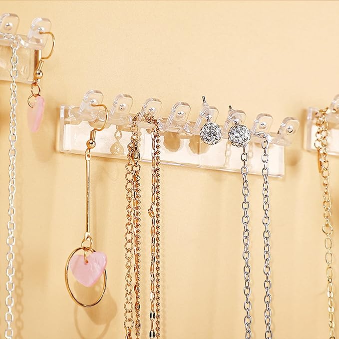 Wall Mounted Acrylic Necklace Organizers Wall Mounted Jewelry with Hooks for Necklaces Bracelets and Rings Bedroom Jewelry