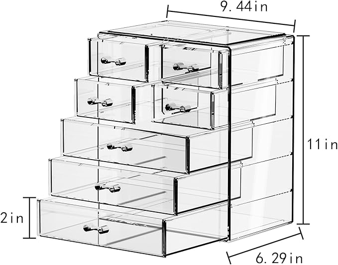 888 TIAN LUN Acrylic Clear Large Makeup Organizer - Jewelry Holder Organizer, Perfect Make Up Organizers and Storage for Vanity, Bathroom (3 Large, 4 Small Drawers - Clear)