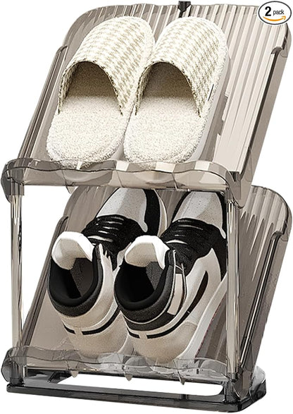 YYW Narrow Shoe Rack Vertical Shoes Rack for Entryway Corner Shoe Storage Organizer for Small Spaces Transparently Tall Slim Shoe Shelf for Front Door Entrance Living Room Grey 2 Layers