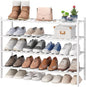 viewcare White 4-Tier Long Shoe Rack, Bamboo Wood, 33-Inch