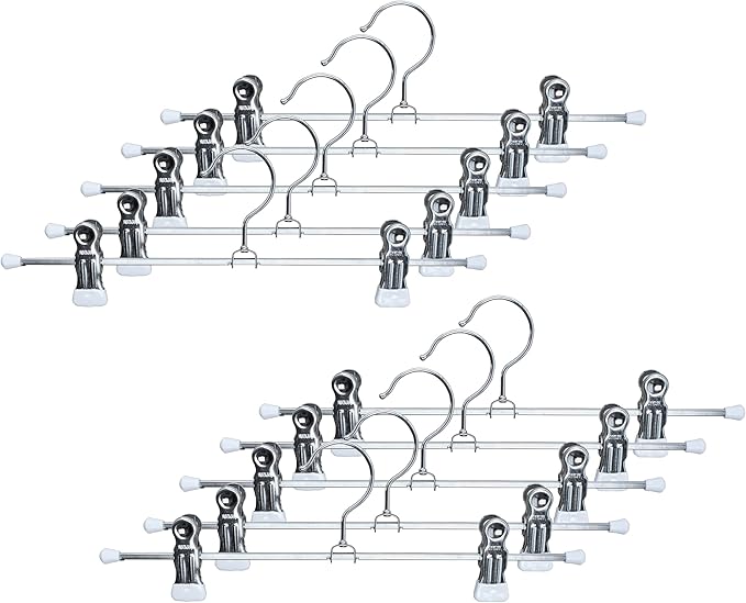 Mawa by Reston Lloyd Non-Slip Space-Saving Clothes Hanger For Pants & Skirts with Two Non-Slip Clips, Style K/30D, 12-Inch, Set of 10, White