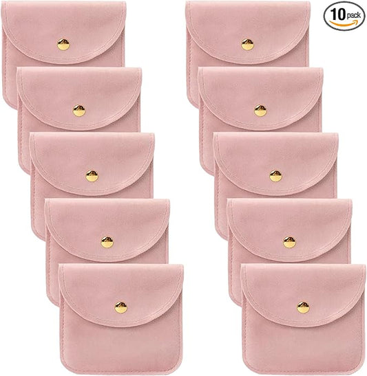 Velvet Jewelry Pouch, Pink, Gold Snap Closure, Small Travel Storage Case（10 Pack 3 * 3）