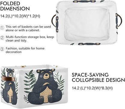 Large Storage Basket Black Bear Storage Bin Cube Canvas Fabric Organizer Handles Collapsible for Clothes Toys Bedroom Decorative