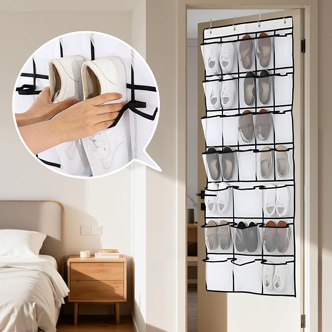 Chunful Extra Large 29 Pockets Over the Door Shoe Organizer 20 Regular 9 Large Breathable Mesh Pockets Hanging Shoe Rack Organizer for Bedroom Bathroom Closet Door Shoes Toys Accessories(White)