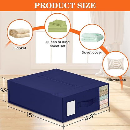 WOWBOX Sheet Organizers and Storage,Closet Bed Sheet Organizer Under Bed Storage and Organization with Label Cards & Clear Window for Bedding Sheets,Duvet Covers,Blankets (8 Pack，Blue)