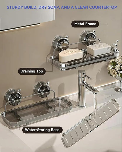 PEISAINOX Soap Dish for Shower Suction Cup Wall Soap Bar Holder Self Draining NO-Drilling Removable Sponge Holder for Bathroom Bathtub Kitchen Sink Waterproof Strong Vacuum Suction Adhesion