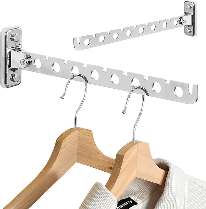 Alise Clothes Drying Rack Wall Mounted Coat Hanger,Folding Hanger Rack Clothes Hook Closet Storage Organizer,Swivel Space Saving Clothes Hanger Rack for Bedroom Bathroom Laundry,2 Pack,Polished Chrome