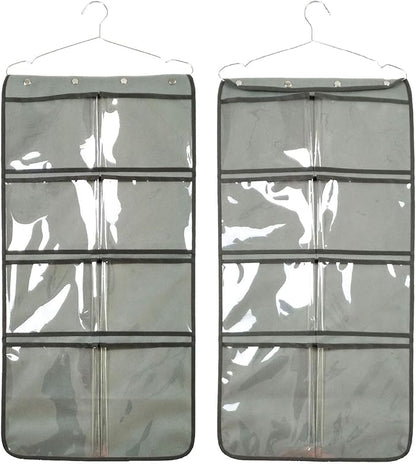 NIMES Durable Hanging Closet Underwear Sock Bra Stocking Organizer Dual-Sided Accessories Storage with 16 Large Clear Pockets (Grey)