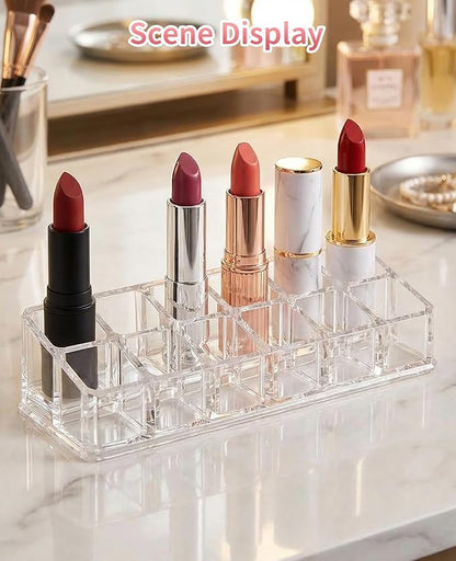 2 Pack 12 Slot Clear Acrylic Lipstick Organizer, Lip Stick Gloss Holder for Drawer