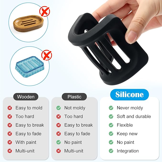 Topsky 2Pcs Soap Dish Holder, Non-Slip Bathroom Accessories Silicone Soap Case Saver, Sink Deck Bathtub Shower Dish Soap Drainer, Silicone Holder for Soap, Sponges, Scrubber (Black-2pcs)