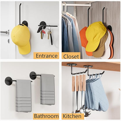 6 Pcs Hat Organizer for Baseball Caps, Hat Rack, Hat Hooks for Wall, Paper Towel Holder, Drilled or Adhesive Hanger for Door, Wall, Closet, Storage for Caps, Towel, Paper, Headband, Key, Belt, Tie