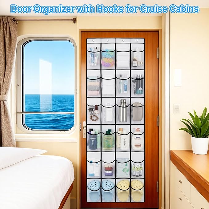 Over The Door Shoe Organizer for Cruise Ships, Clear Hanging Door Organizer with 22 Pockets, Door Organizer Hanging with 3 Suction Cups & 3 Hooks, Cruise Ship Door Organizer - Cruise Essentials 2026