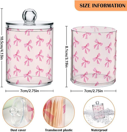 Milk Cow Qtip Holder with Lid 2PCS Apothecary Jars Storage Containers, Clear Plastic Canister for Cotton Swab,Floss Picks, Cosmetics (Pink Bow, one sizex4)