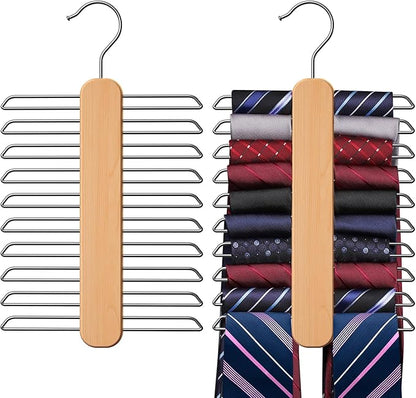 Tie Hanger 2 Pack,Tie Organizer for Closet 20 Storage Capacity,Wooden Necktie Organizer Tie Storage,360 Degree Rotating Accessory Organizers for Tie,Belt,Scarf