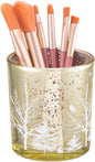 DASITON Makeup Brush Holder Organizer, Crystal Glass Cosmetic Makeup Brushes Storage Holder, Christmas Tree Make Up Brush Cup for Vanity Décor, Small Pen Holders for Desk, Toothbrush Holders (Yellow)