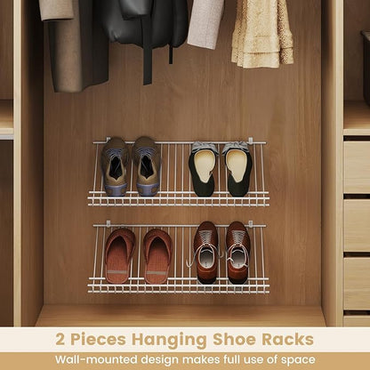 Giantex Wall Mounted Shoe Rack Set of 2, 24" Metal Wire Storage Shelf, Closet Storage Organizer Kit, Configurations Custom Shelving Unit for Entryway, Laundry Room, Bedroom, White