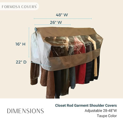 Garment Cover for Closet Rod and Portable Clothing Rack Shoulder Dust Cover - Protect Your Wardrobe in Style - Adjustable to fit 26" to 48" long - 2 Pack