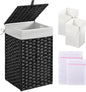 Greenstell Laundry Hamper with Lid, 60L Clothes Hamper with 2 Removable Liner Bags & 2 Mesh Bags, Handwoven Synthetic Rattan Basket, Toys in Bathroom, Bedroom Black
