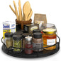 Lazy Susan Turntable Organizer with Anti-Slip Mat for Cabinet Pantry Kitchen Countertop Refrigerator Office, Pine Wood, 10", Black