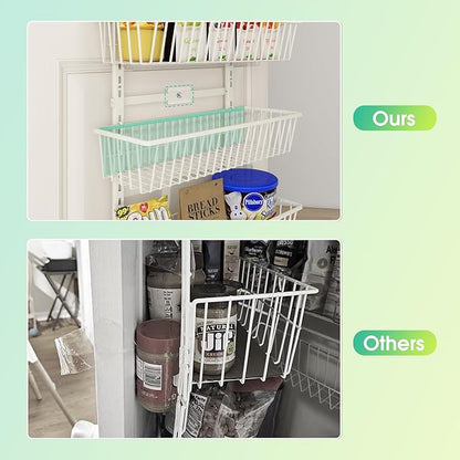 Mefirt White 9-Tier Over The Door Pantry Organizer, Pantry Organization and Storage, Deep Baskets Hanging Heavy-Duty Metal, Wall Spice Rack Seasoning Shelves for Home & Kitchen, Laundry Room Bathroom